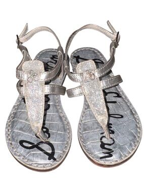 Sam Edelman Girls Silver Glitter T-Strap Sandals